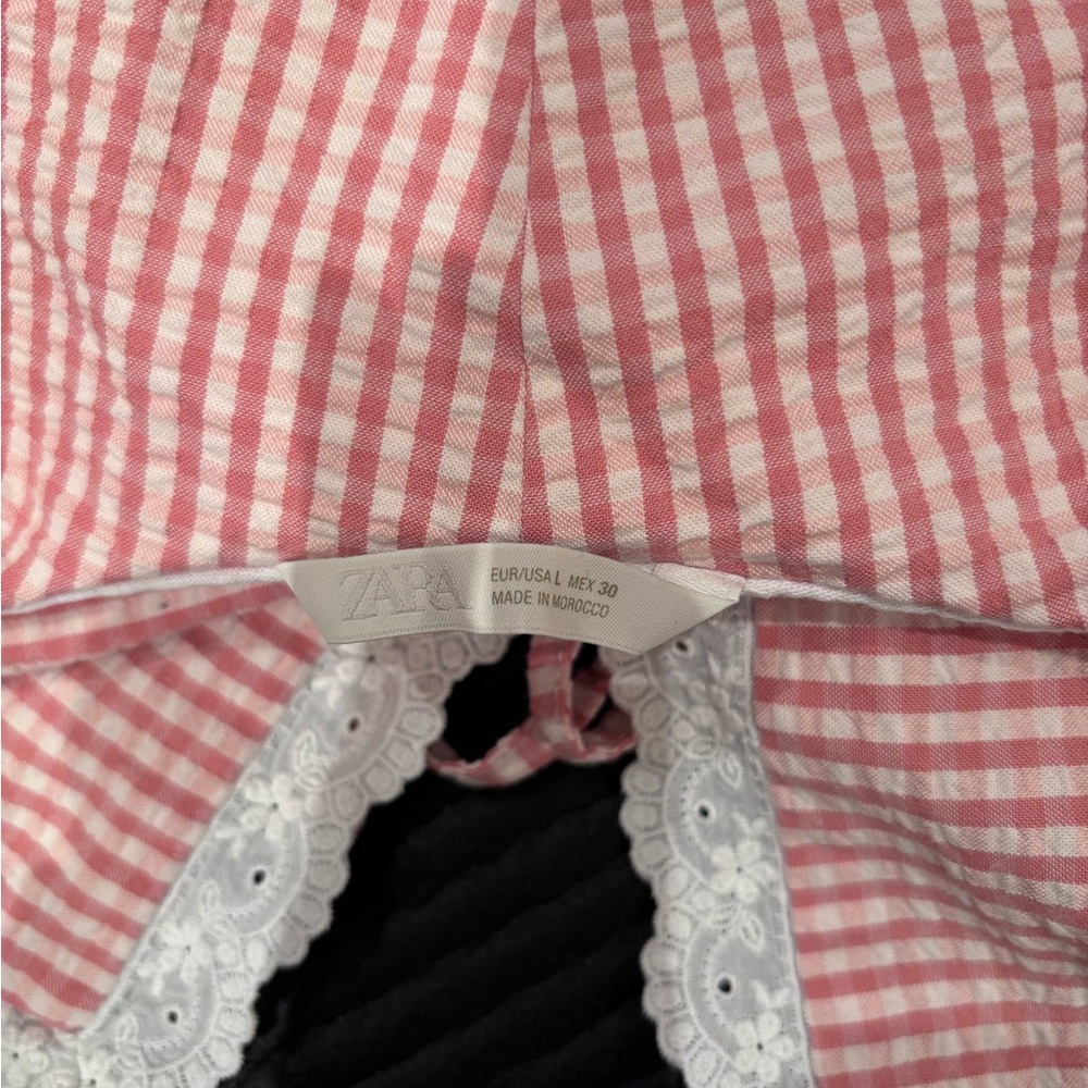 Zara Gingham Short Sleeve T-Shirt Pink and White Cotton Spring/Summer Size L - Picture 4 of 4